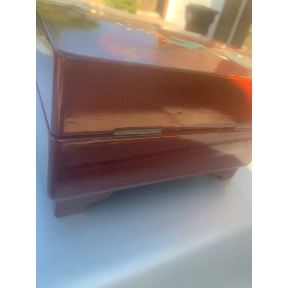 Vintage Japanese Lacquer Ballerina Music Jewelry Box Peacock Moon Red Velvet - Picture 5 of 15